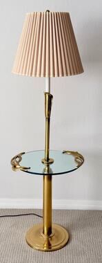 Vintage Stiffel Brass Floral Floor Lamp w/ Glass Table 54"